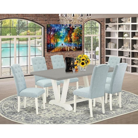 East West Furniture 7 Piece V-Style Dining Room Table Set - Linen White V097CE215-7